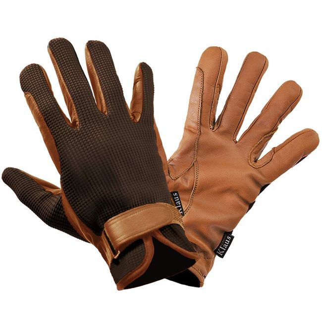 Klaus Riding Gloves, Waffle Leather Gloves, KE6 (Brown x Caramel Brown), Genuine Leather, Brown (XS)