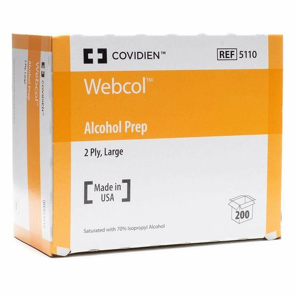 *200-Pieces* Covidien Webcol Alcohol Prep Pads Large 5110