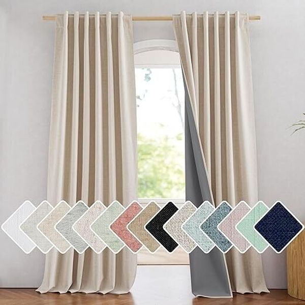 100% Blackout Shield Linen Curtains, 50"x96", Set of 2, Cream