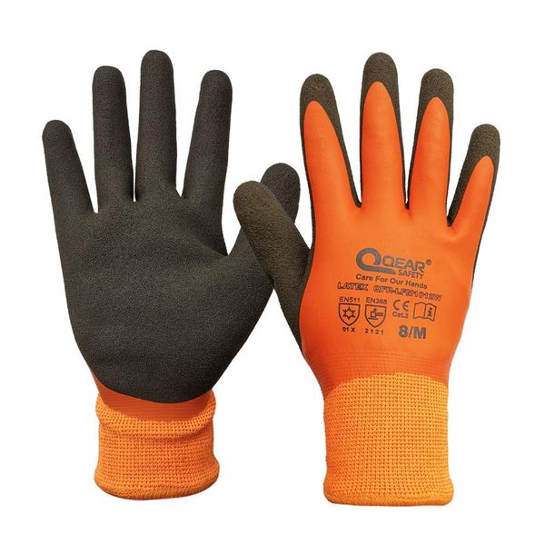 QEARSAFETY 1 Pair Thermal Work Glove, Cold Resistance Glove, Fleece Lining, Fully Latex Rubber Coated For Water Proof, Sandy Soft/Anti-Slip Palm For Grip,9/L…