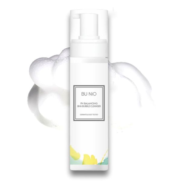 BU:NiO pH Balancing BHA Bubble Cleanser(6.76oz /200ml- Foaming Facial Cleanser with Mildly Acidic pH 5.5, Rich Foam Cleanser, Dermatologically Tested,Melts Away Dead Skin Cells, Soothing, K-Beauty