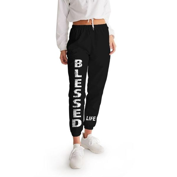 Womens Track Pants - Black & White Blessed Graphic Sports Pants - S