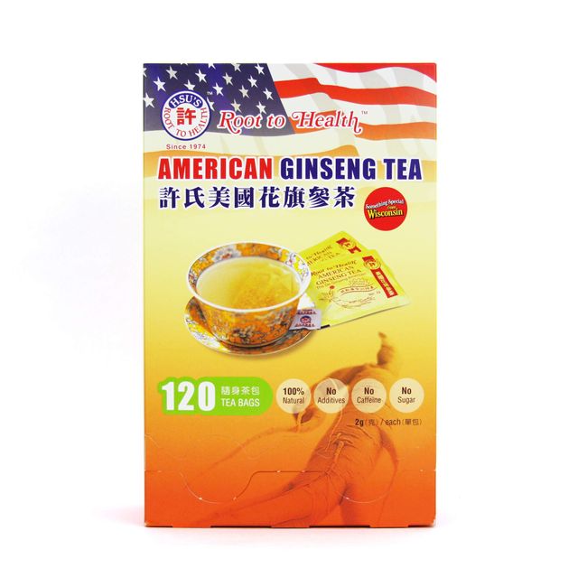 Hsu's Ginseng SKU 1032 | American Ginseng Tea, 120ct | Cultivated American Ginseng from Marathon County, Wisconsin USA | 许氏花旗参茶 | 120ct Box,西洋参, B0071M7O9A