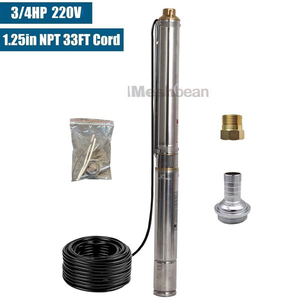 3.3'' 3/4HP Deep Well Submersible Pump 220V 800GPH 247 ft MAX 60Hz 1.25in NPT