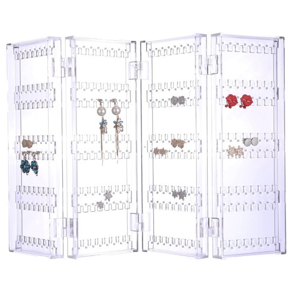 Sooyee Earring Holder Organizer,256 Holes 5 Tiers Stud Earring Organizer,4 Doors Foldable Necklace Organizer Jewelry Holder,Acrylic Earring Display Stands for Selling,Clear