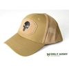 Tactical Mesh Baseball Cap, Coyote Tan, Skull Patch, Ripstop Material, 6-Panel Design