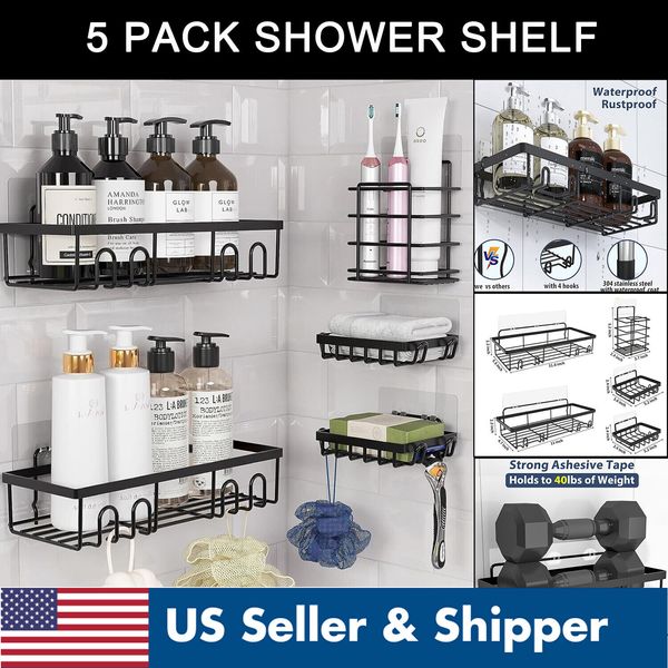 5 Pack/Set Shower Caddy Adhesive Shower Organizer for Bathroom Storage & Kitchen