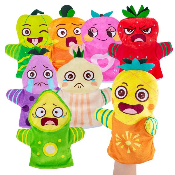 ARASTTA Puppets for Kids, Hand Puppets for Toddlers 1-3, Set of 8 Sensory Toys for Autistic Children, Plush Toys Gift for Puppet Theater Performances, Fruit & Vegetable Pattern Kids Toy