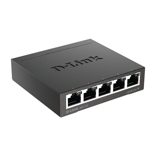 D-Link Ethernet Switch, 5 Port Gigabit Unmanaged Metal Desktop Plug and Play Compact (DGS-105),Black