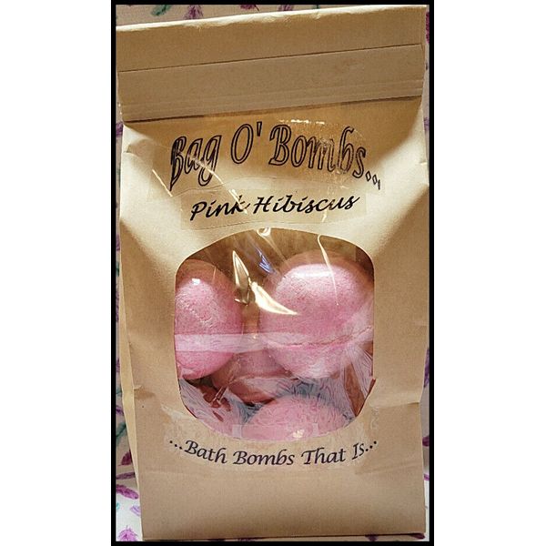 *NEW* Handmade 'Pink Hibiscus' Relaxing Bathbombs(6)! Bag O' Bombs! 15 oz