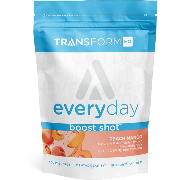 TransformHQ Boost Shot Powder Stick Packets, Peach Mango Energy - 7 Pack