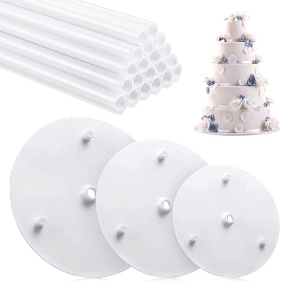 Cake Dowels Rods, 21 Pcs Cake Dowels with 3 Pcs Cake Separator Plates, Reusable Plastic Cake Support Rod for Tiered Cake Construction Supporting