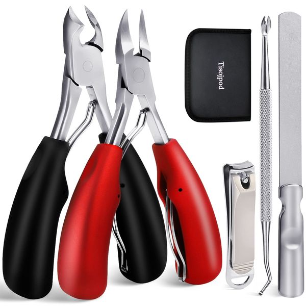 Tisojpod 爪切り ニッパー 巻き爪 厚い爪 陥入爪 硬い爪に適用 ニッパー つめきり 切れ味 高級つめきり 爪やすり 甘皮リッパーと爪垢取り両用ゾンデ付き セット 手足両用 高齢者 人気 ギフト 革製ケース付 男女兼用