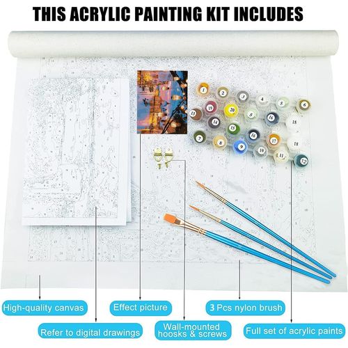 Paint by Numbers, Night Venice Paint by Numbers Kits for Adults Kids Beginners 40 x 50 cm Romantic City Light Adults Paint by Numbers with Paintbrushes DIY Painting for Home Decoration Without Frame