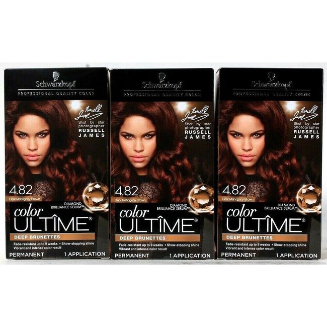 3 Boxes Schwarzkopf Color Ultime 4.82 Dark Mahogany Brown Permanent Hair Dye