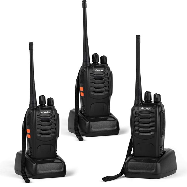 Ansoko Walkie Talkies Rechargeable Long Range Two Way Radios 16-Channel with Earpiece Battery n Charger (3 Pack)