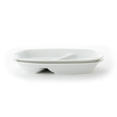 Yamago Pottery Platter, White, Approx. Depth 7.1 x Width 8.8 x Height 1.2 inches (18.0 x 22.3 x 3.0 cm), Lightweight Partition Plate (Set of 2)