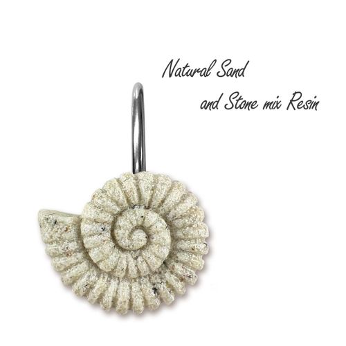 Sunlit Seashells Starfish Conch Decorative Shower Curtain Hooks, Natural Sand and Stone Ocean Creatures Coastal Shower Curtain Rings, Nautical Bathroom Decoration Beach Shower Curtain Hooks-12 Pack