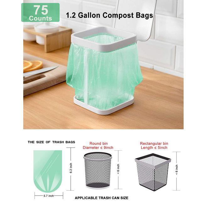 1.2 Gallon Small Trash Bags Compostable 75 Counts Strong & Mini
