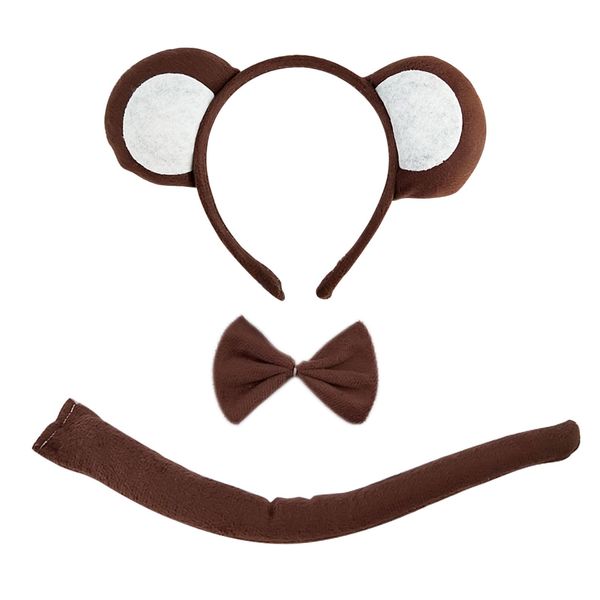 MIVAIUN 3Pcs Monkey Fancy Costume Animal Costume Set Tail Bow Tie Headband Dress Up Set for Adults Kids Dress Up Halloween Stage Performance Carnival Cosplay Party (Brown)