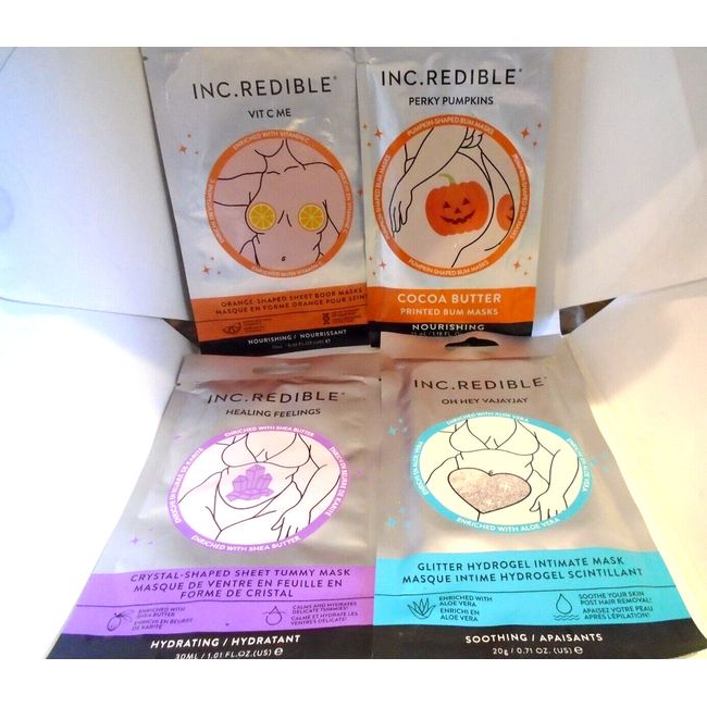 Inc.Redible 4 Masks: Tummy, Bum, Boob & Oh Hey Vajayjay, BRAND NEW