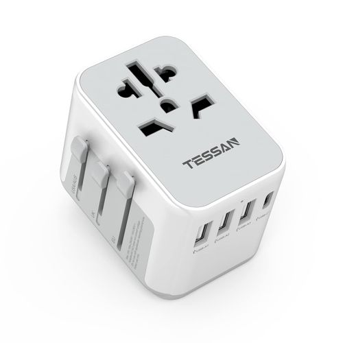 TESSAN Travel Adapter Worldwide, Universal Travel Plug with 3 USB A and 1 USB C, International Socket Adapter, Universal Adapter for England, USA, Japan, Thailand, Australia, Travel Adapter