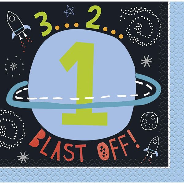 Unique 73260 1st Birthday Outer Space Beverage Napkins | 16 Pcs, Multicolor