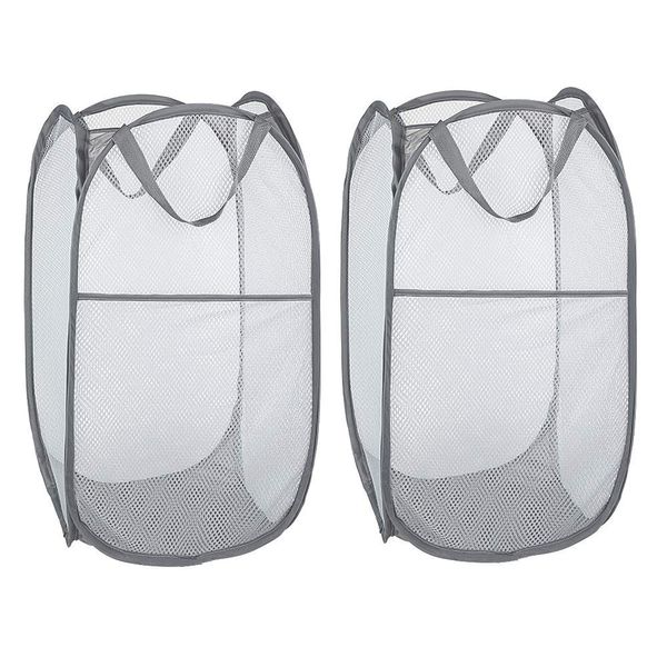 WD&CD 2PCS Laundry Baskets Foldable Pop Up Mesh Washing Laundry Basket Bag Bin Hamper Toy Tidy Storage Organiser Organizer(Gray)