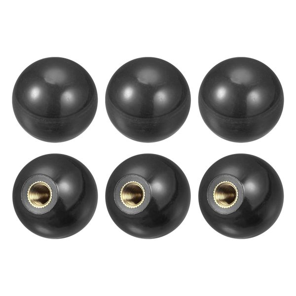 sourcing map 6Pcs Threaded Ball Knobs, M8 Female Thread Thermoset Ball Knob 1.18'' Dia Black Round Operation Ball Handles with Copper Insert for Machine Handle Tool Replacement