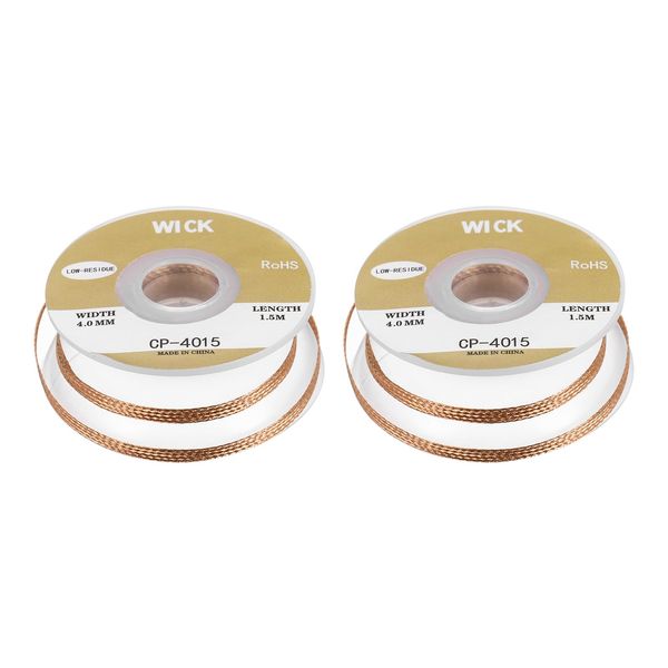 sourcing map Solder Wick Braid No-Clean Desoldering Wick Braid 0.16 Inch Width 5 Feet Length for Remove The Solder Electrical Components 2 Pack