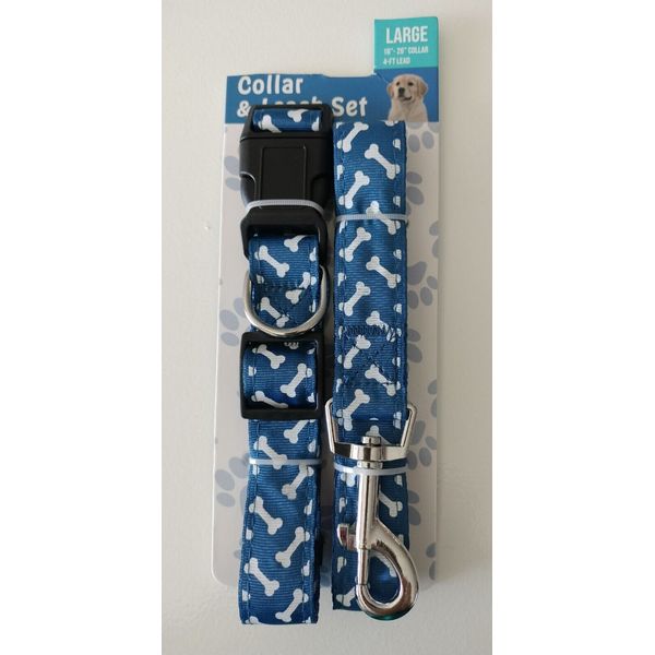 ~ BROOKLYN PET GEAR ~ BLUE Dog Leash & Adjustable Collar Set Large ~ 4FT LEAD ~