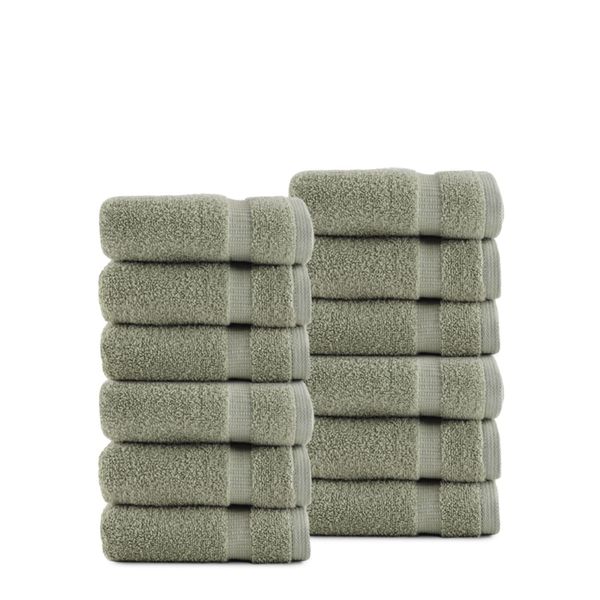 belem Luxury 100% Cotton Face Towels, Very Soft and Highly Absorbent Wash Cloths, 13x13, Pack of 12 (Sage Green)