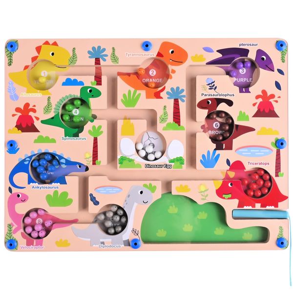 Magnetic Color and Number Maze, Montessori Toys for 3+ Year Old, Wooden Puzzle Board, Educational Matching Toy for Boys and Girls