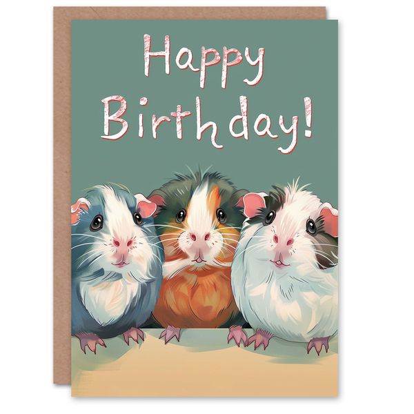 Birthday Card Three Cute Guinea Pig Pet Animals For Son Daughter Girl Boy Kids