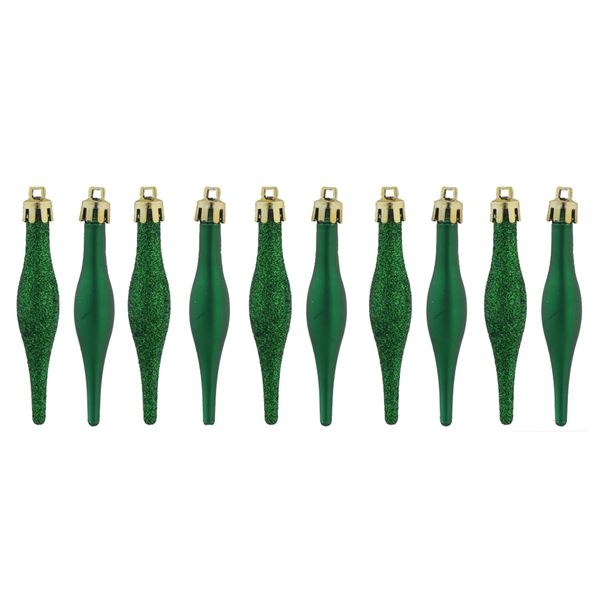 Christmas Decoration 10 Pack 90mm Glitter/Plain Droplets - Green