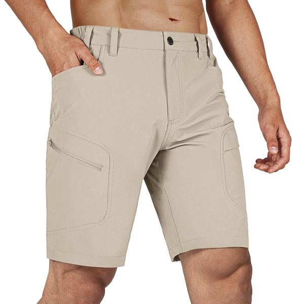 Stlight Men's Hiking Cargo Shorts Lightweight Quick Dry Tactical Shorts with Multi Pocket for Camping Fishing Casual(Fossil Khaki 32W/10L)