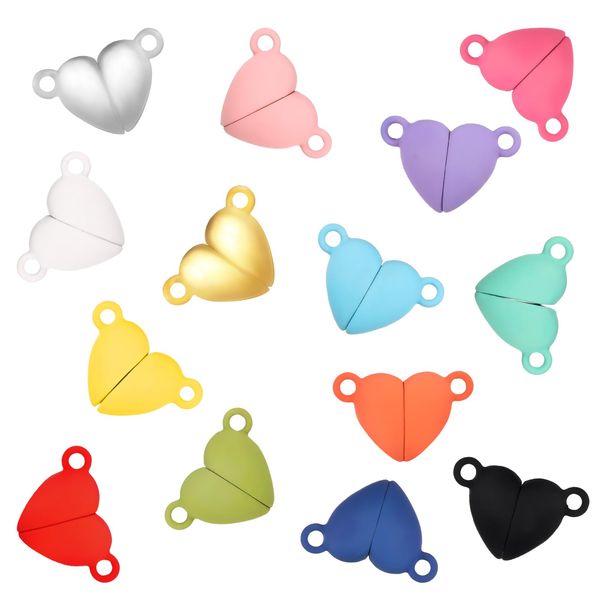 Gjinxi 14Pairs Cute Heart Buckle Strong Adhesive Force Clasps and Closures Clasp for Necklaces, Necklace Clasps for Jewelry Making Couples Friendship Bracelets Necklaces Jump Rings Keychain DIY Crafts