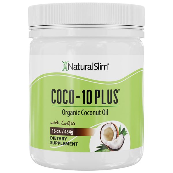 NaturalSlim Coco10 Plus with CoQ10 - Organic Coconut Oil for Cooking, Baking, Mixing with Shake or Coffee - Fresh Flavor - 16 oz