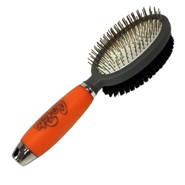 GoPets Professional Double-Sided Pin & Bristle Brush: Pet Grooming Comb, Dogs & Cats of All Breeds, Removes Shedding, Dirt, & Mats from Short, Medium, or Long Hair, Ergonomic Handle Comfortable