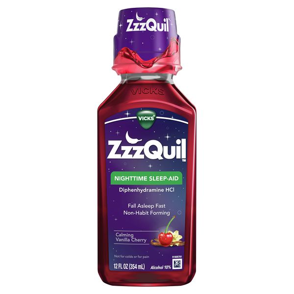 ZzzQuil, Nighttime Sleep Aid Liquid, 50 mg Diphenhydramine HCl, No.1 Sleep Aid Brand, Fall Asleep Fast, Non-Habit Forming, Calming Vanilla Cherry, 12 FL OZ