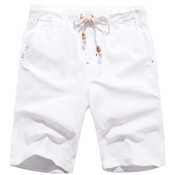 Boisouey Men's Linen Casual Classic Fit Short Summer Beach Shorts White L