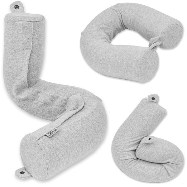 Dot&Dot Twist Memory Foam Travel Pillow for Neck, Chin, Lumbar and Leg Support - Neck Pillows for Sleeping Travel Airplane for Side, Stomach and Back Sleepers - Adjustable, Bendable Roll Pillow