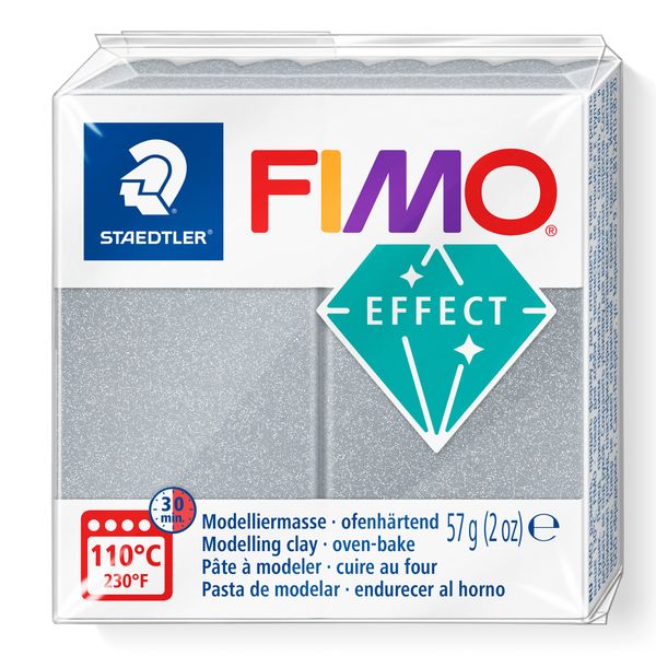 STAEDTLER 8010-81 FIMO Effect Oven-Hardening Polymer Modelling Clay - Metallic Silver (57g)