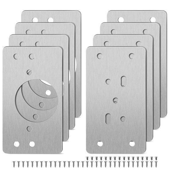 hicoosee 8 Pack Hinges Repair Plate with Screws, Stainless Steel Hinge Repair Plate Kit, Kitchen Cabinet Cupboard Door Hinge Repair Brackets with 48 Screws for Kitchen Furniture Wardrobe