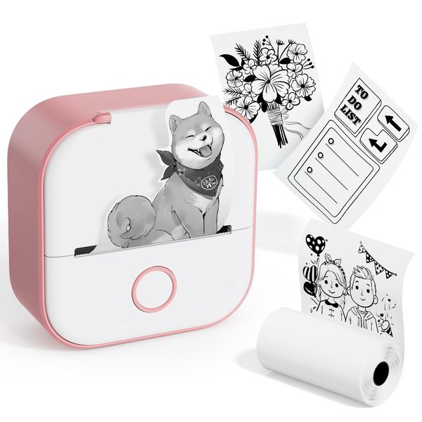 Memoqueen T02 Mini Printer, Smartphone Compatible, Thermal Printer, Mobile, Portable, Compact, Notebook Printer, Photo Printer, 203 dpi, Bluetooth Connection, Inkless Printing, Can be Used for Photo