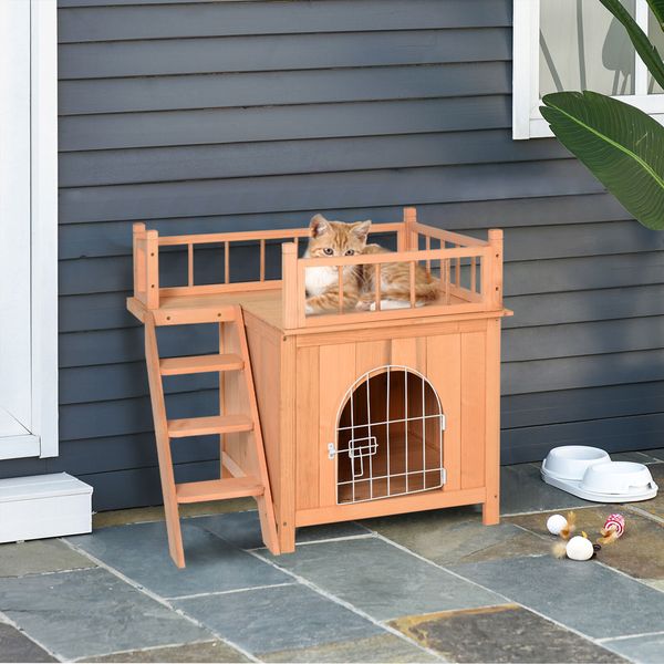 Wooden Pet House Dog Cat Puppy Room Bed Platform Bed Shelter Indoor Outdoor