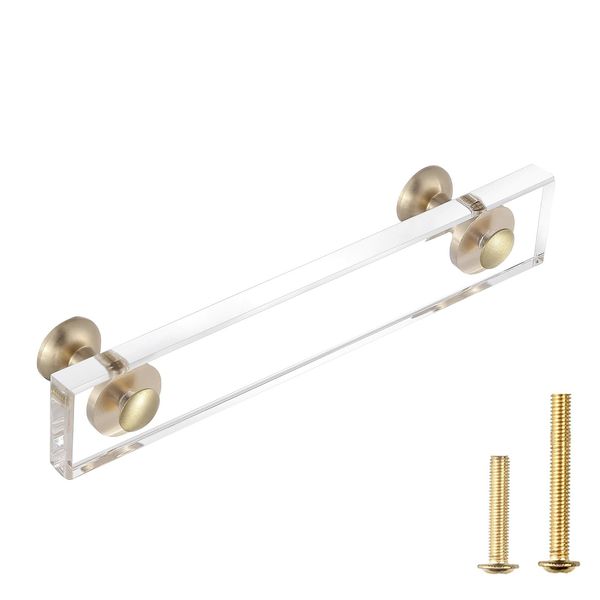 Guank 6-Pack Brass Base Crysta lacrylic Drawer Pulls,Acrylic Crystal Gold Cabinet Knob, Rectangular Kitchen Hardware Pulls, Modern armoire Hardware Pulls