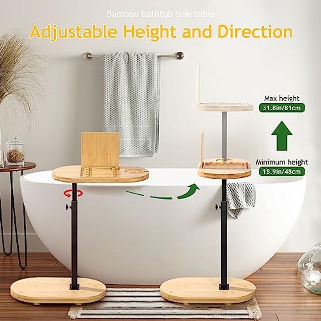  Small Bath Side Shelf Bamboo Bathtub Tray Table, Bathroom Tray  Adjustable Height, Foldable Bathtub Side Table Bath Tray Tub Shelf for  Luxury Bath Home Spa Bathtub Accessories and Gift Choice 