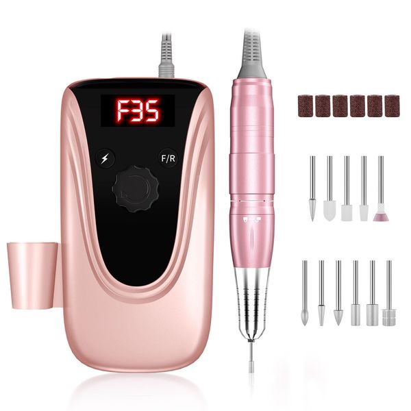 Nail Drill 35000RPM, Rechargeable Electric Nail Drill Machine, Cordless Nail File Drill E File for Acrylic Gel Grinder Tools with 11Pcs Nail Drill Bits for Manicure Pedicure Shape Carve Polish