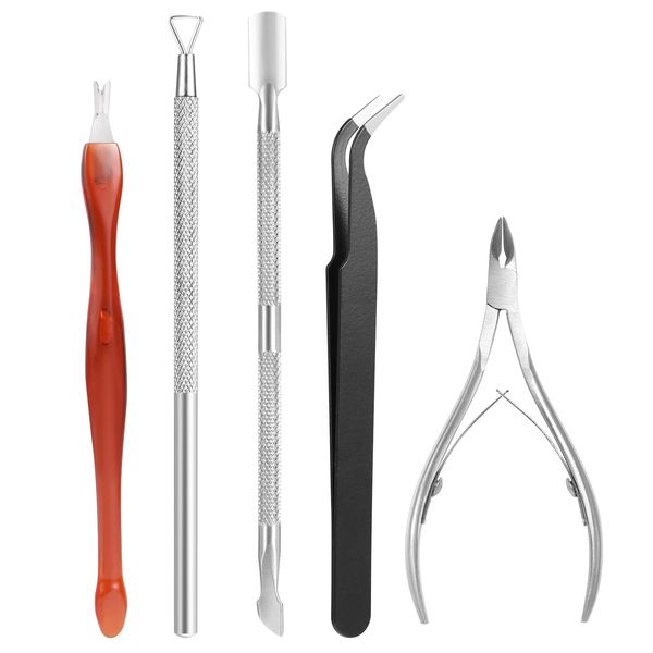 Annhua Cuticle Treatment, Nail Care Set, Stainless Steel, 5 Piece Set, Cuticle Nipper, Cuticle Pusher, Nail Nipper, Tweezers, Cuticle Cutter, Cuticle Care Tool, Cuticle Cutter, Cuticle Care, Cuticle